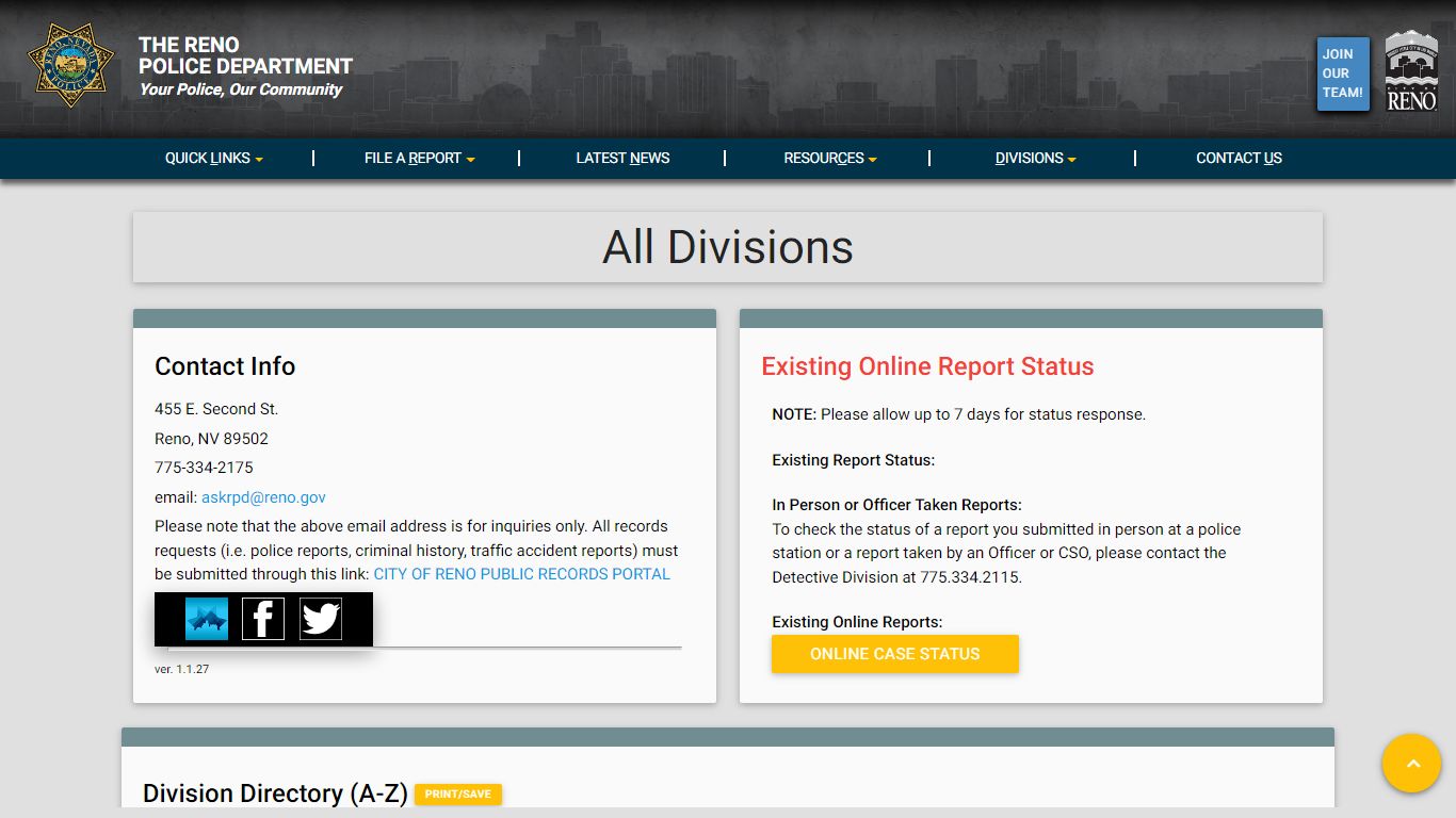 All Divisions - Reno Police Department