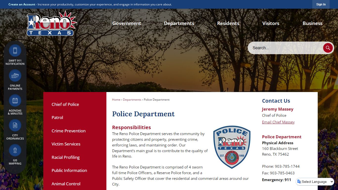 Police Department | Reno, TX - Official Website