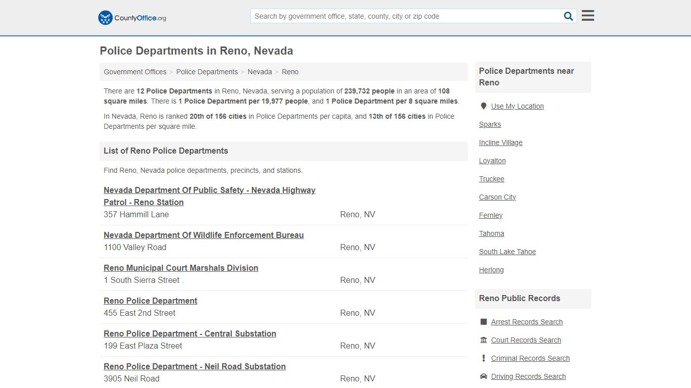 Police Departments - Reno, NV (Arrest Records & Police Logs)