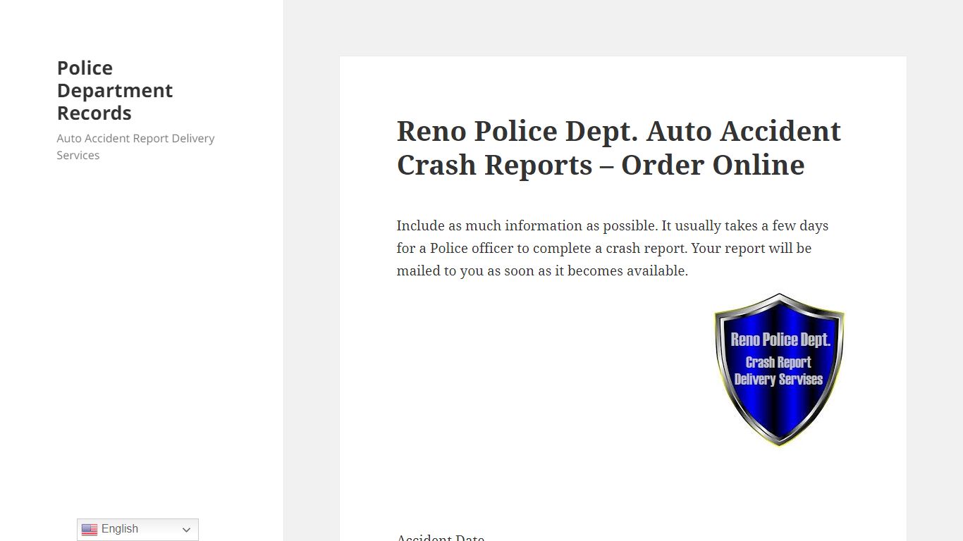 Reno Police Dept. Auto Accident Crash Reports - Police Department Records